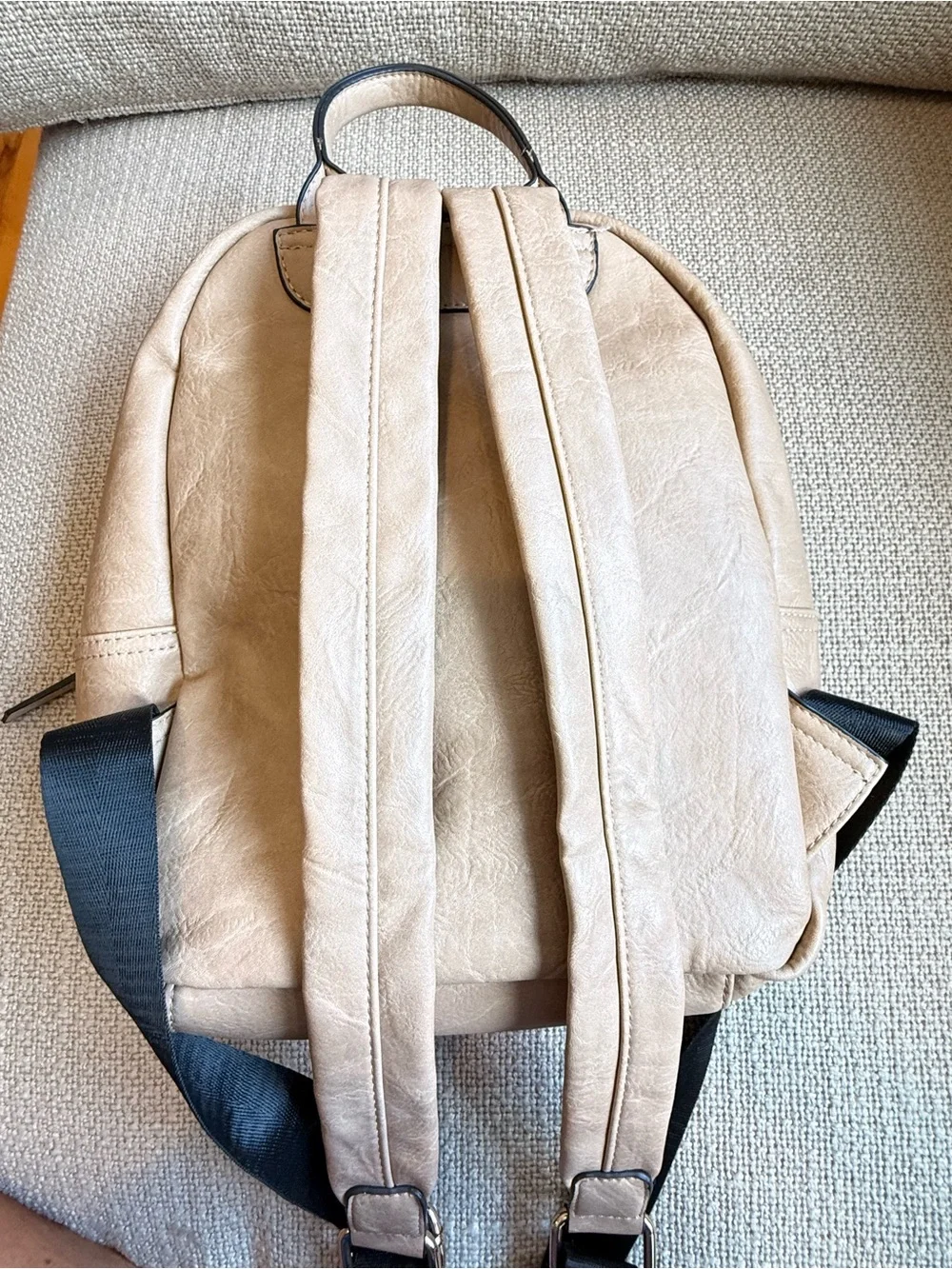 SHEIN Taupe Faux Leather Backpack with Gold-Tone Zippers